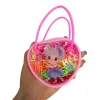 A pink transparent heart-shaped small bag with colorful hair bands and doll decorations Item Picture